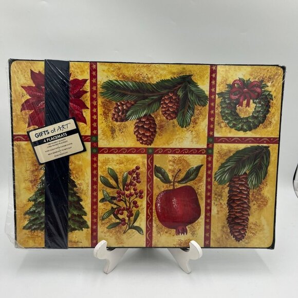 Christmas placemats hard cork backed sturdy holiday new in packageVintage - Picture 1 of 15